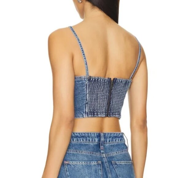 ALICE & OLIVIA JEANS Natacha Stretch Denim Corset Top 2 XS $265 - Picture 3 of 6